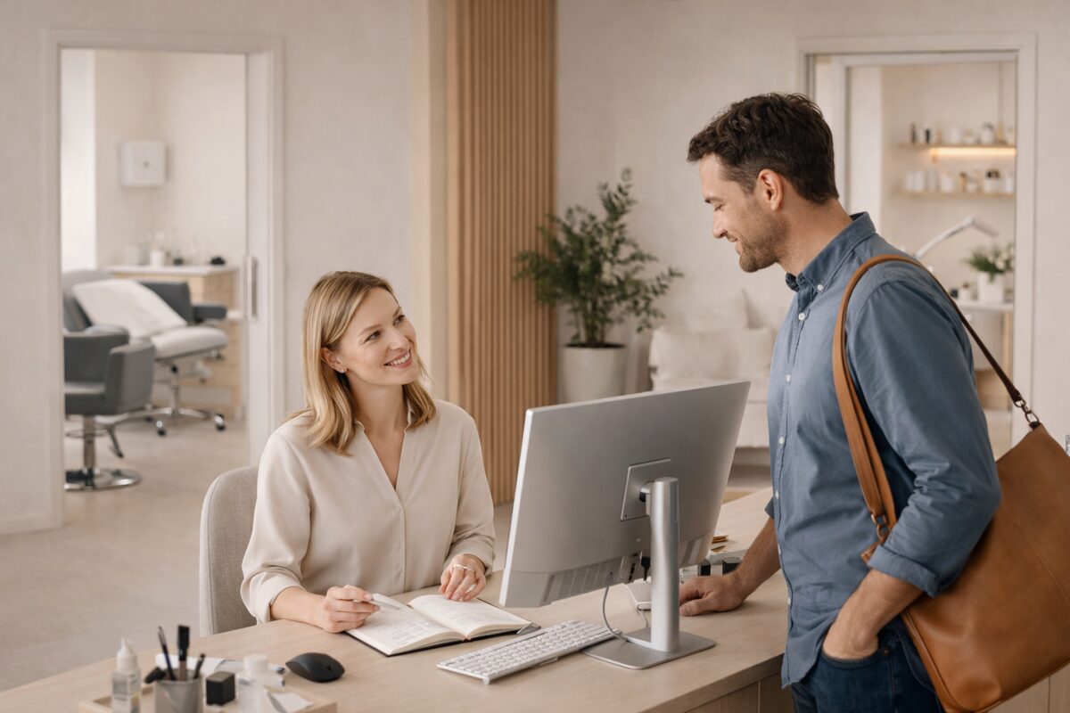 Reception staff coordinating appointments in a modern service business